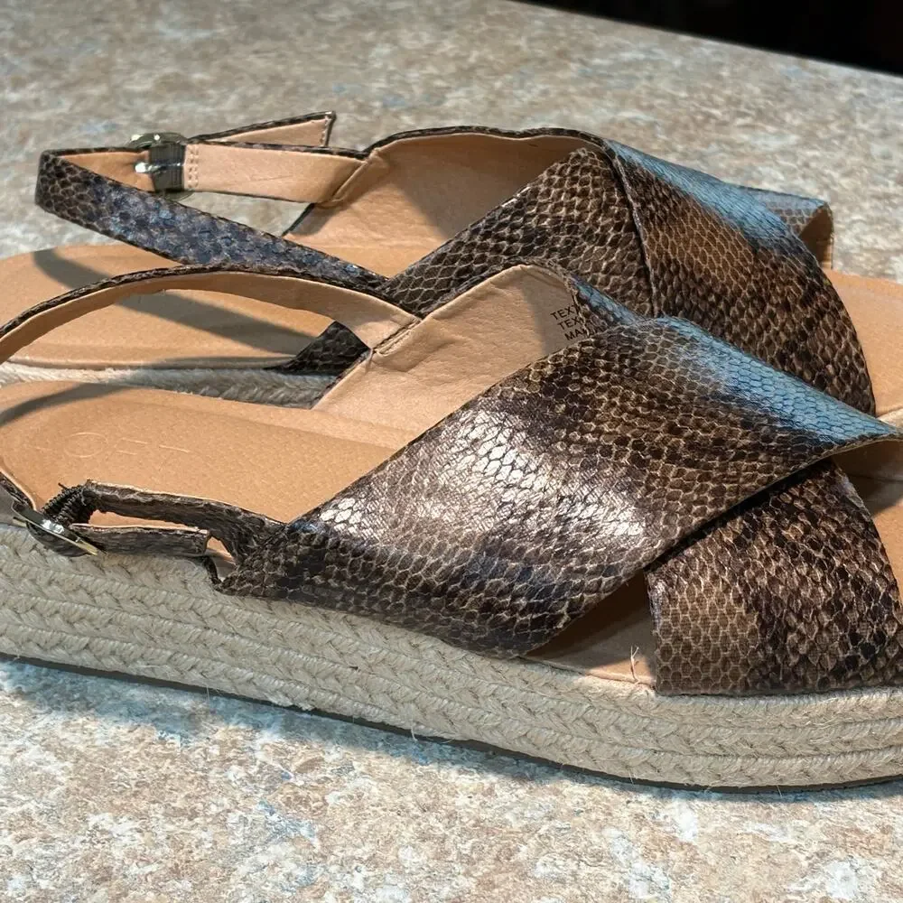 Ann Taylor LOFT Espadrille Snake Print Criss Cross Platform Sandals Size 10
